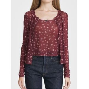 Wayf Maude Camisole & Cardigan Set Maroon Floral Women’s Size XL